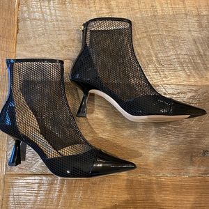 Jimmy Choo Kix 65 Black/black patent/mesh heeled booties  EURO size 36